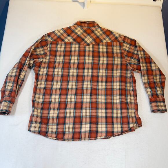 Wrangler Wrancher Flannel Shirt Men's XXL Pearl Snap Button Brick-Red Plaid West - Picture 8 of 12